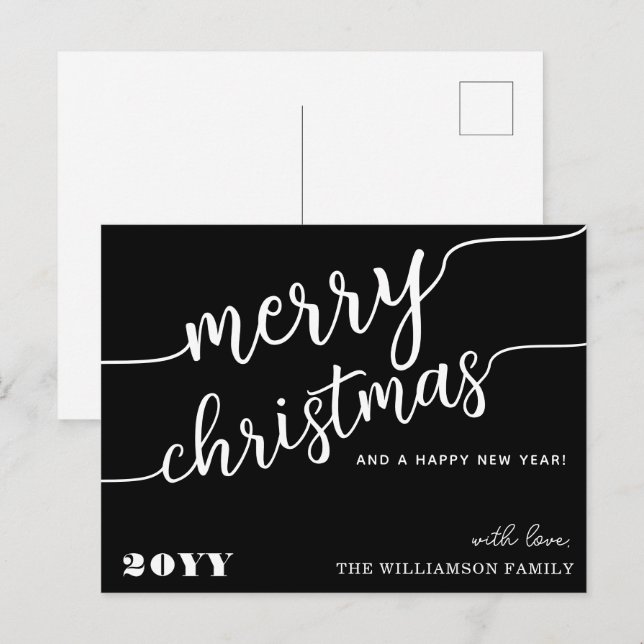 Minimalist Script Typography Merry Christmas Chic Holiday Postcard (Front/Back)