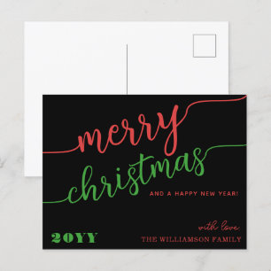 Minimalist Script Typography Merry Christmas Chic Holiday Postcard