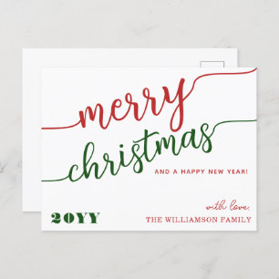 Minimalist Script Typography Merry Christmas Chic Holiday Postcard