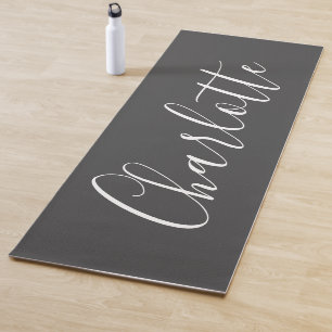 Minimalist Script Typography Name Black and White  Yoga Mat