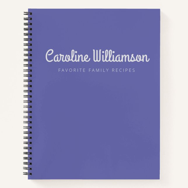 Minimalist Script Typography Purple Custom Recipe Notebook (Front)