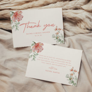 Minimalist Script Watercolor Floral Bridal Shower Thank You Card