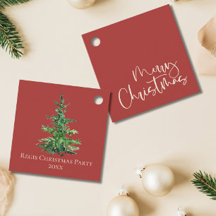 Minimalist Script Watercolor Tree Merry Christmas Favour Tags