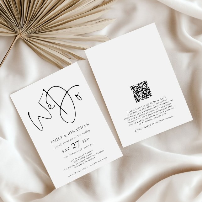 Minimalist Script We Do QR Code Wedding  Invitation (front and back view)