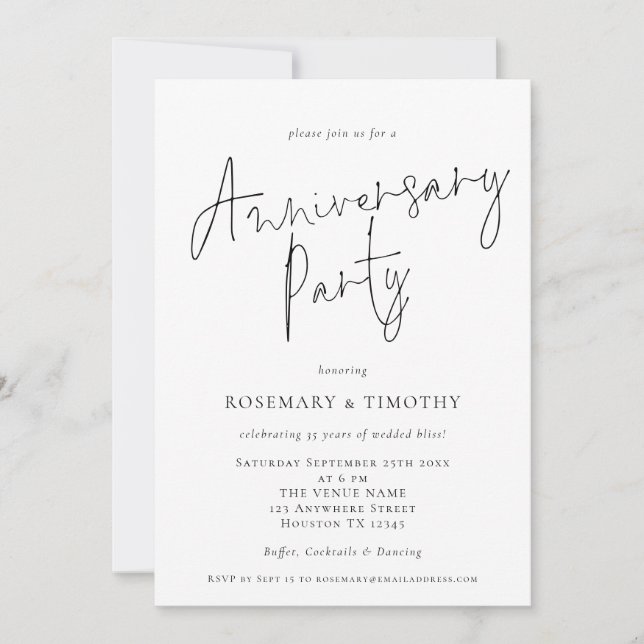 Minimalist Script Wedding Anniversary Party  Invitation (Front)