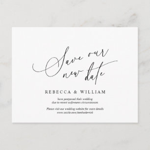 Minimalist Script, Wedding invitation Postponement Postcard
