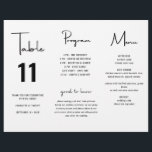 Minimalist Script Wedding Menu Program Trifold<br><div class="desc">Turn this paper sheet into a modern wedding tri-fold menu,  table number and program with information about the timeline,  things that are good to know,  food and bar menu. Simply fold,  tape the seam on the back and use this modern wedding stationery program for your wedding reception.</div>