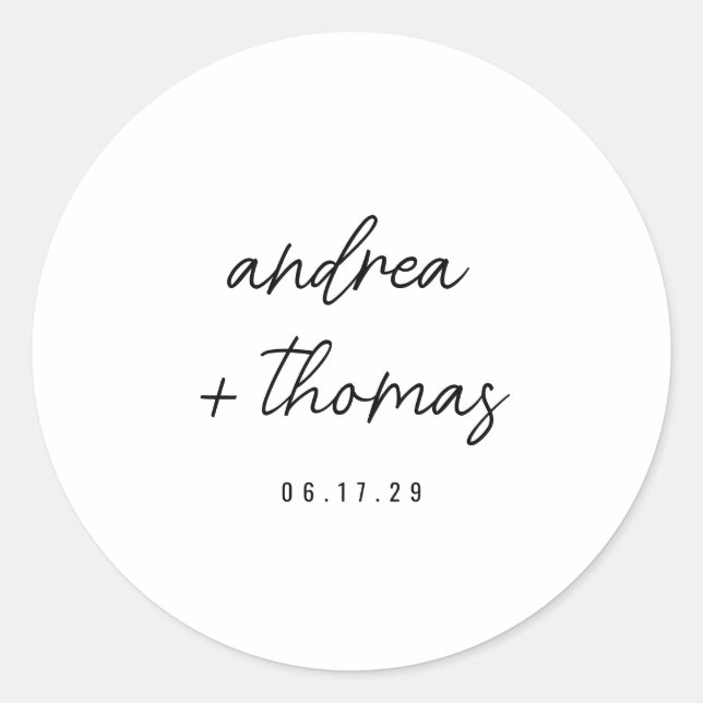 Minimalist Script Wedding Monogram Classic Round Sticker (Front)