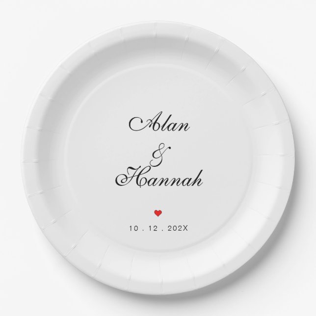 Minimalist Script Wedding or Anniversary Paper Plate (Front)