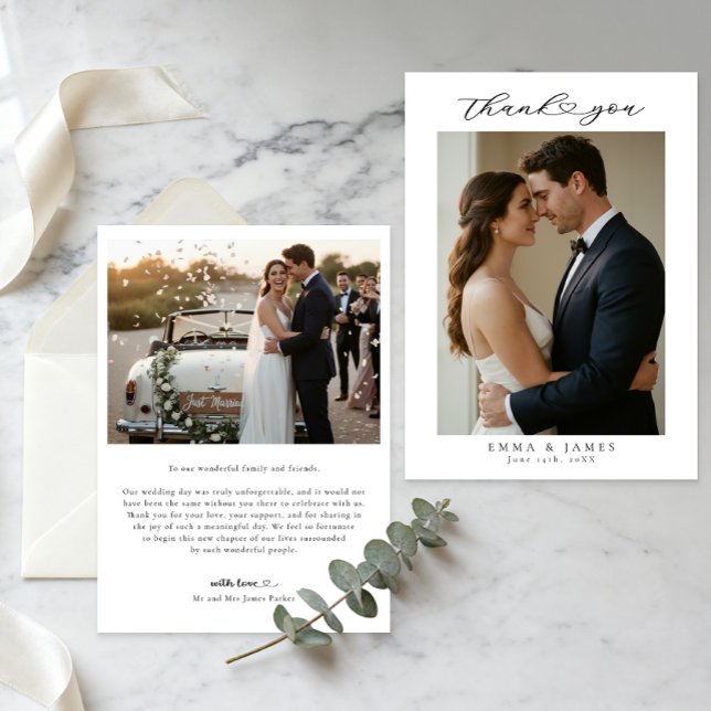 Minimalist Script Wedding Photo Thank You Card (Wedding Thank You Card)