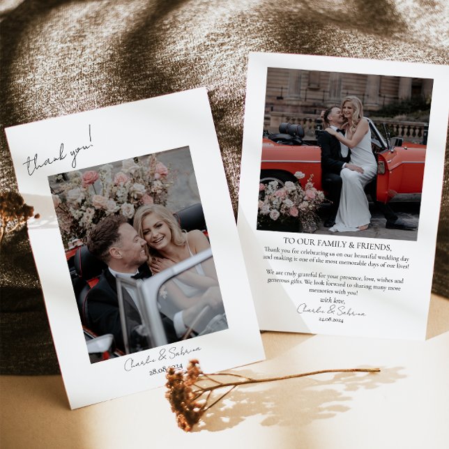 Minimalist Script Wedding Photo Thank you Card (Creator Uploaded)