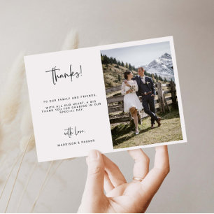 Minimalist Script Wedding Photo Thanks Card