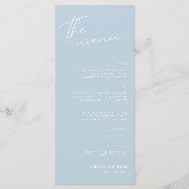 Minimalist Script Wedding Reception Menu (Front)