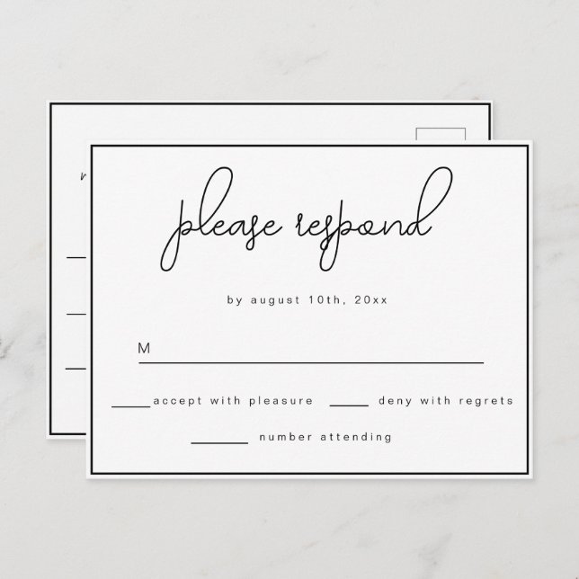 Minimalist Script Wedding Response RSVP Postcard (Front/Back)