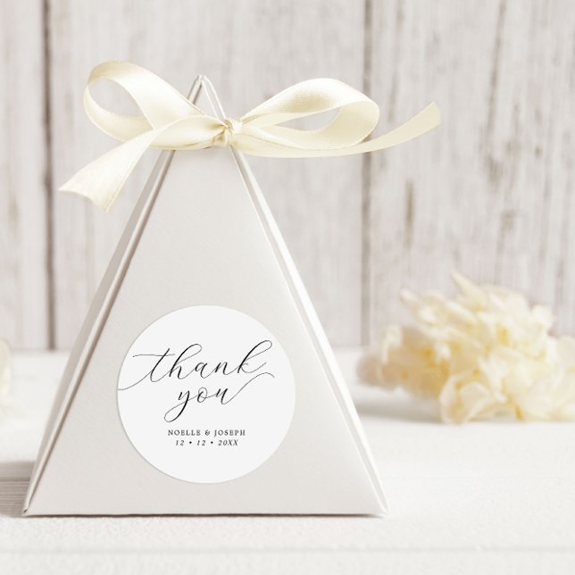 Minimalist Script Wedding Thank You Favour Classic Round Sticker (Creator Uploaded)