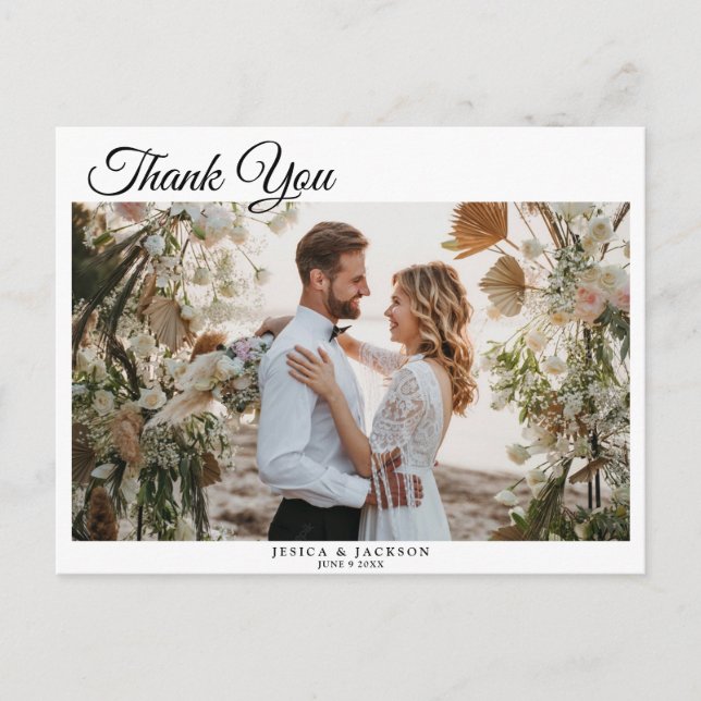 Minimalist script wedding thank you photo card  (Front)