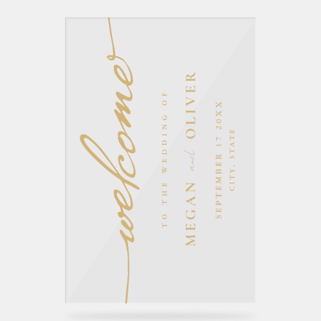 Minimalist Script Wedding Welcome Acrylic Sign (Front)