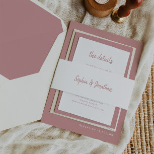 Minimalist Script White and Dusty Rose Wedding Invitation Belly Band