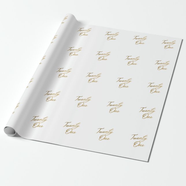 Minimalist Script white and Gold 21st Birthday Wrapping Paper (Unrolled)