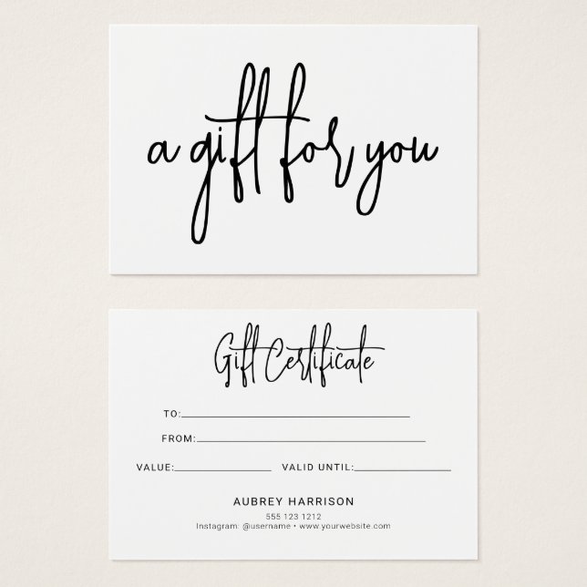 Minimalist Script White Gift Certificate (Front & Back)
