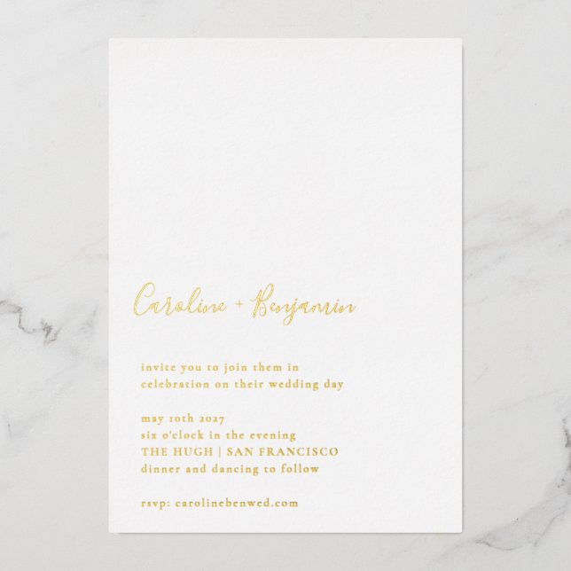 Minimalist Script White Modern Wedding Gold  (Front)