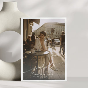 Minimalist Script White Overlay Photo Graduation Announcement