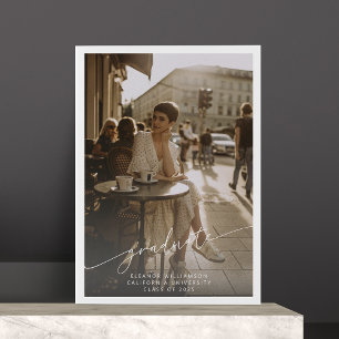 Minimalist Script White Overlay Photo Graduation Announcement