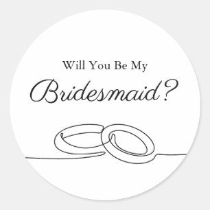 Minimalist Script Will You Be My Bridesmaid Black Classic Round Sticker