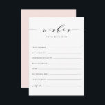 Minimalist Script Wishes for the Bride and Groom Advice Card<br><div class="desc">Minimalist Dainty Script Wishes for the Bride and Groom Card. Modern and elegant wedding well wishes card featuring whimsical script,  classic typography and blush pink back colour. This wedding well wishes card is perfect for any wedding theme. Customise the back by adding a photo or other image.</div>