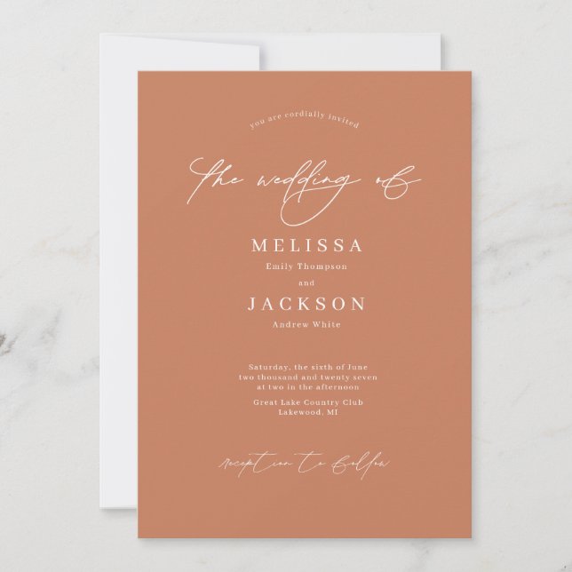 Minimalist scripted Caramel Cream Wedding  Invitation (Front)