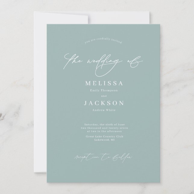 Minimalist scripted Pastel Seafoam Green Wedding Invitation (Front)