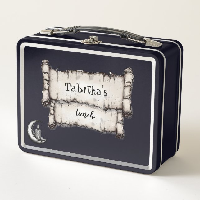 Minimalist Scroll and Moon Metal Lunch Box (Front)