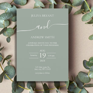 Minimalist sea green Script wedding Invitation