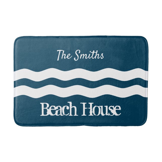 Minimalist Sea Waves Nautical Coastal Bath Mat (Front)