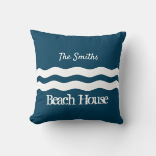 Minimalist Sea Waves Nautical Coastal Cushion