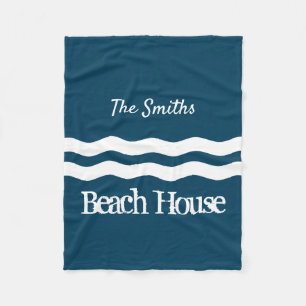 Minimalist Sea Waves Nautical Coastal Fleece Blanket