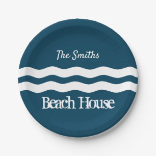 Minimalist Sea Waves Nautical Coastal Paper Plate