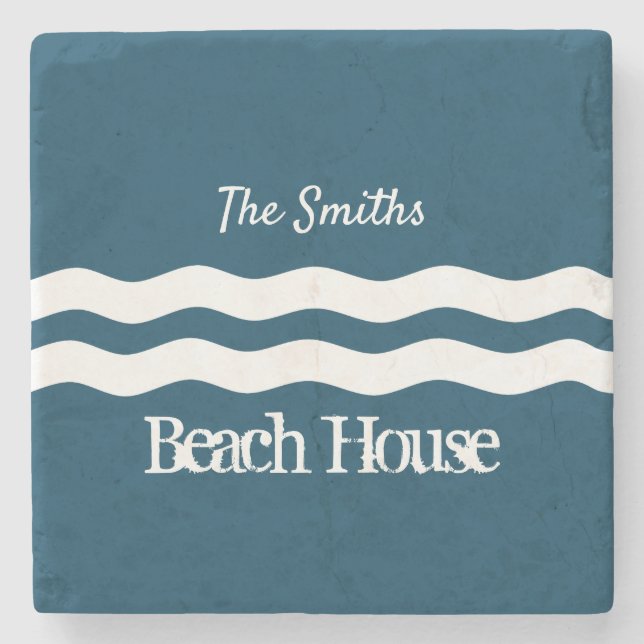 Minimalist Sea Waves Nautical Coastal Stone Coaster (Front)