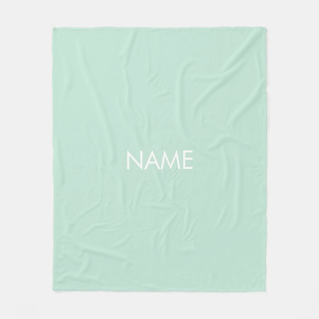 Minimalist seafoam mint green solid personalised fleece blanket (Front)
