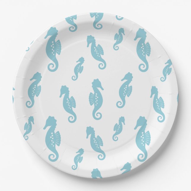 Minimalist Seahorse Ocean Seamless Pattern (1) Paper Plate (Front)