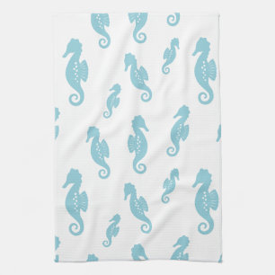 Minimalist Seahorse Ocean Seamless Pattern (1) Tea Towel