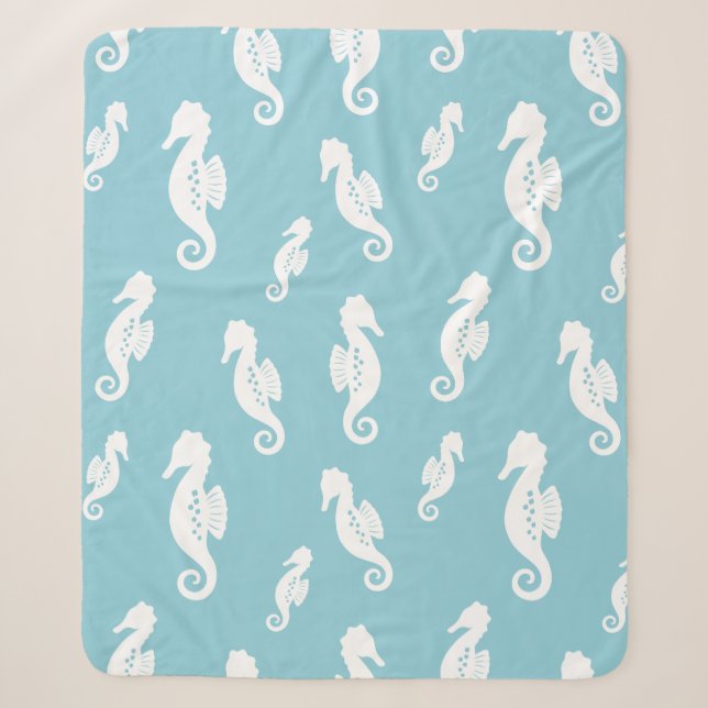 Minimalist Seahorse Ocean Seamless Pattern (2) Sherpa Blanket (Front)