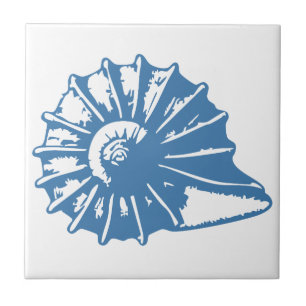 Minimalist Seashell Line Art Blue Outline Coastal Tile