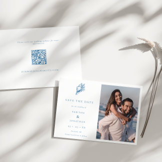 Minimalist Seashell QR Code Photo Beach Wedding Save The Date