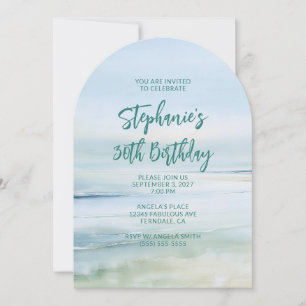 Minimalist Seaside Watercolor 30th Birthday Invitation