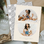 Minimalist Semicircles Love & Light Hanukkah Photo<br><div class="desc">This unique and stylish holiday card features two of your favourite photos in a double, top and bottom semicircle template accented with curved foil-pressed minimalist lines and a modern foil stamped handwriting script with the greeting, 'love and light' placed on the centre of the card. The family name and year...</div>