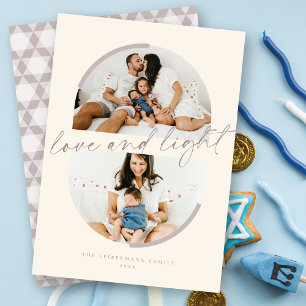 Minimalist Semicircles Love & Light Hanukkah Photo Invitation