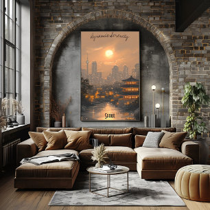 Minimalist Seoul Skyline – Korean City Art Poster
