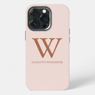 Minimalist serif monogram name plain blush pink iPhone 13 pro case