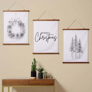Minimalist Set of 3 Christmas Prints Hanging Tapestry